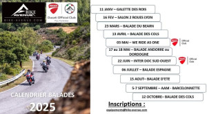 Calendrier des balades 2025 de Bike Avenue